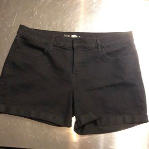 Black Semi-Fitted Stretch Jean Shorts